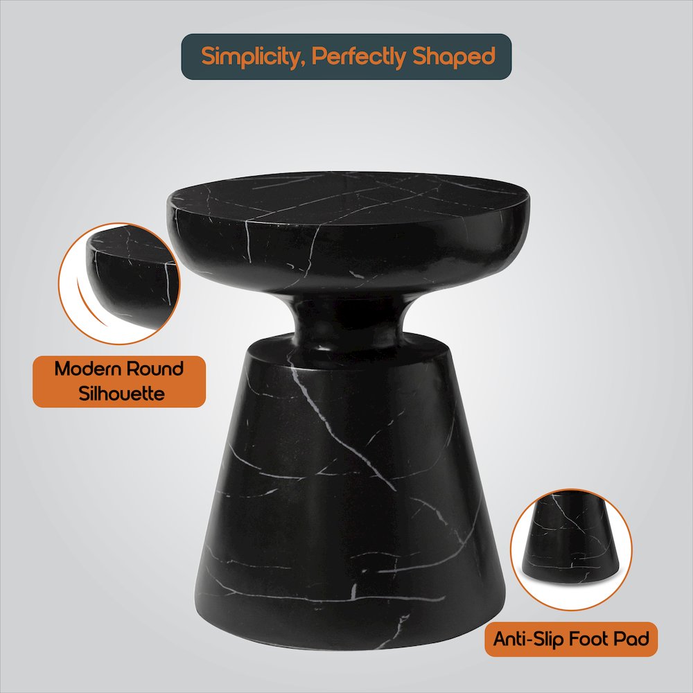 Isle Collection Fiberglass Outdoor Side Table in Marbled Black