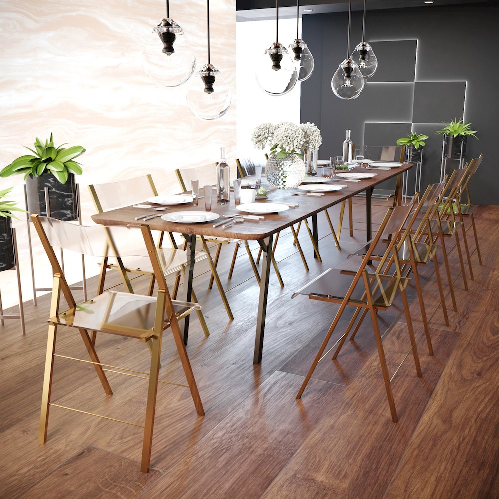 Menno Modern Acrylic Gold Base Folding Chair, Set of 2
