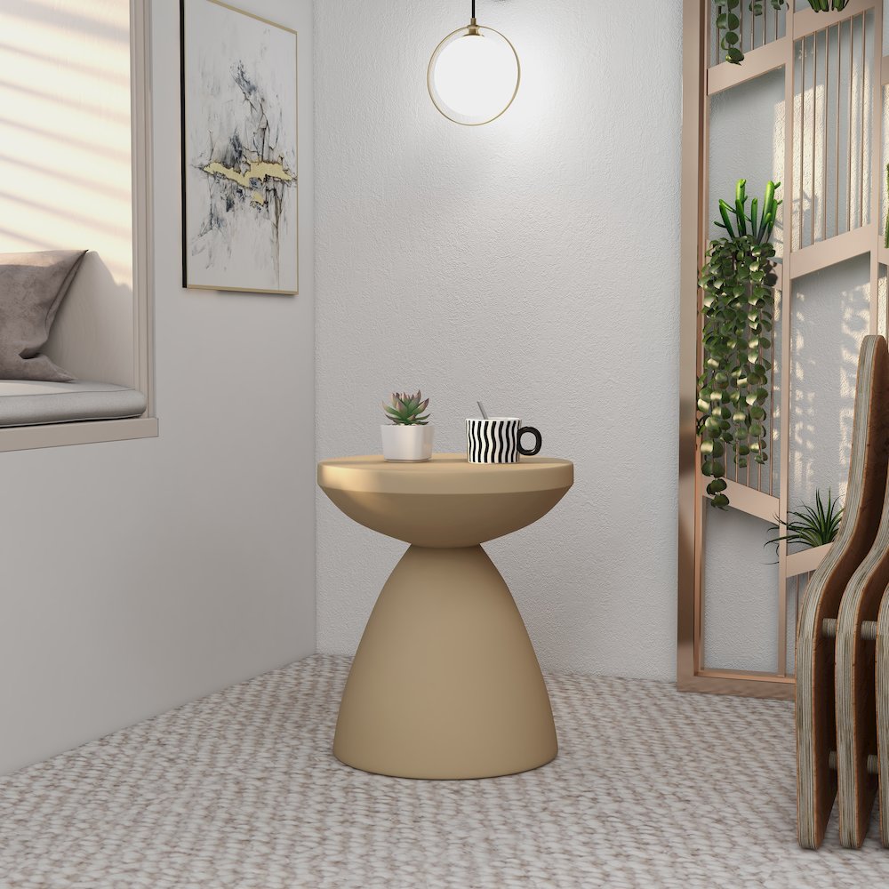Dune Collection Fiberglass Outdoor Side Table in Beige