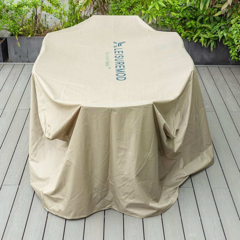 Mid-Century Modern Chelsea Rectangular Outdoor Rain Cover Dining Table in Brown