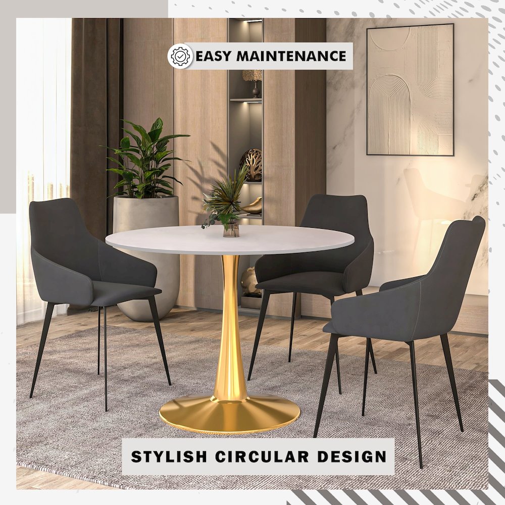 Bristol 40" round dining table Gold Base With White Top
