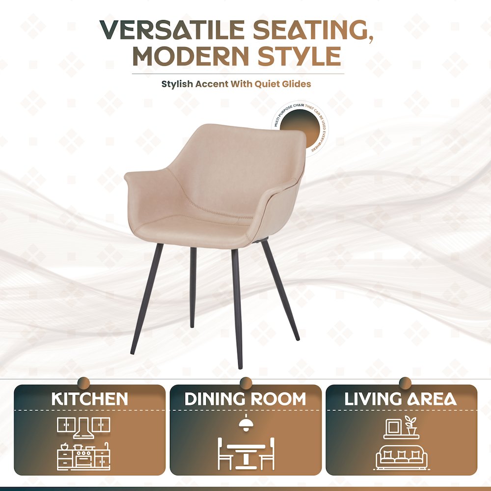 Markley Modern Leather Dining Arm Chair in Taupe