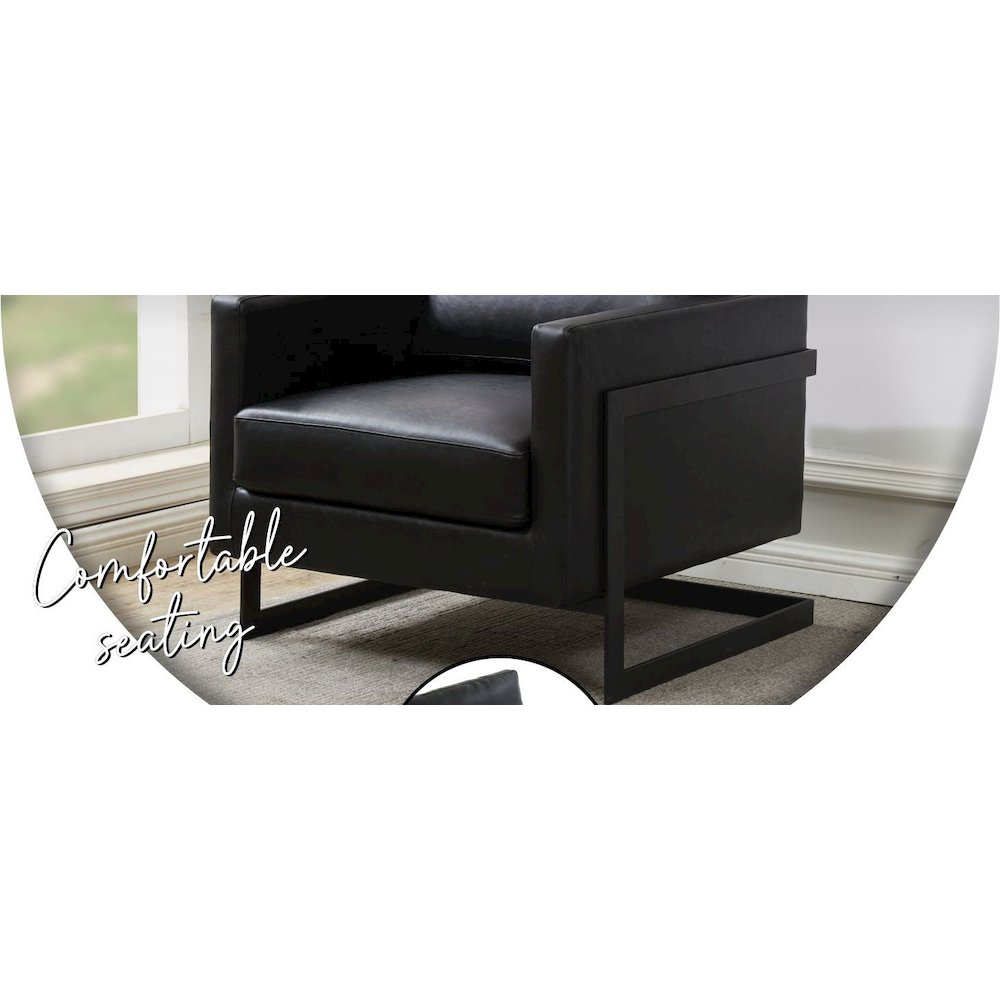 Lincoln Leather Accent Armchair With Black Steel Frame in Black