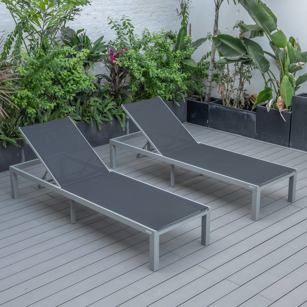 Marlin Patio Chaise Lounge Chair With Grey Aluminum Frame, Set of 2 in Black