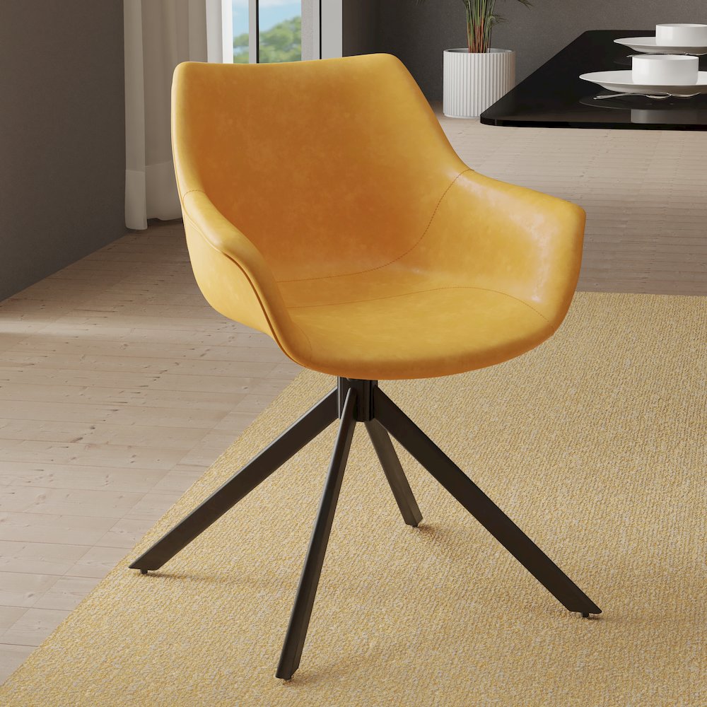 Markley Modern Leather Dining Swival Arm Chair in Light Brown