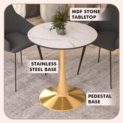 Bristol 24" round dining table Gold base with marbled MDF top