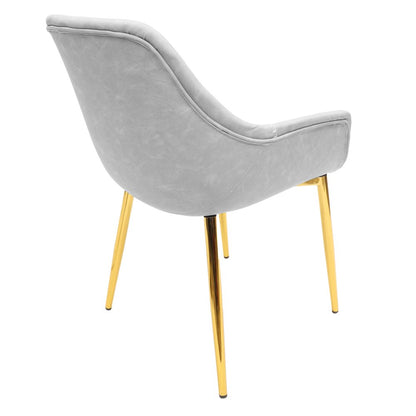 Markley Modern Leather Dining Arm Chair With Gold Metal Legs Light Grey Set of 4