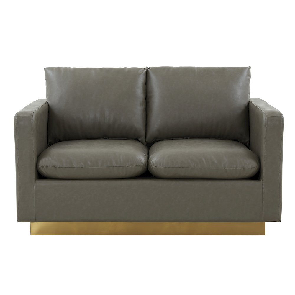 Nervo Modern Mid-Century Upholstered Leather Loveseat with Gold Frame