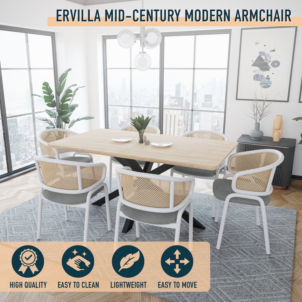 Ervilla - Dining Chair - White frame in Grey Leather Set of 2