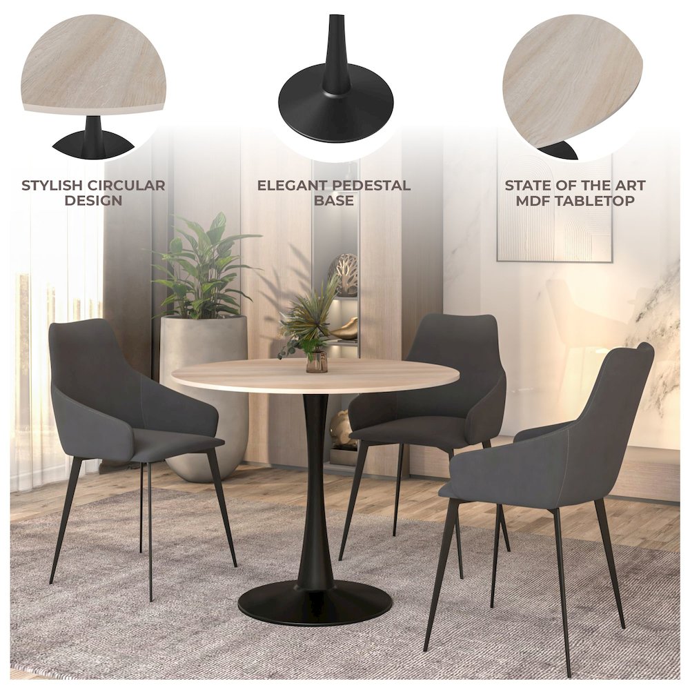 Bristol 35" round dining table Black base with marbled MDF top