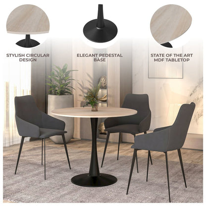 Bristol 35" round dining table Black base with marbled MDF top