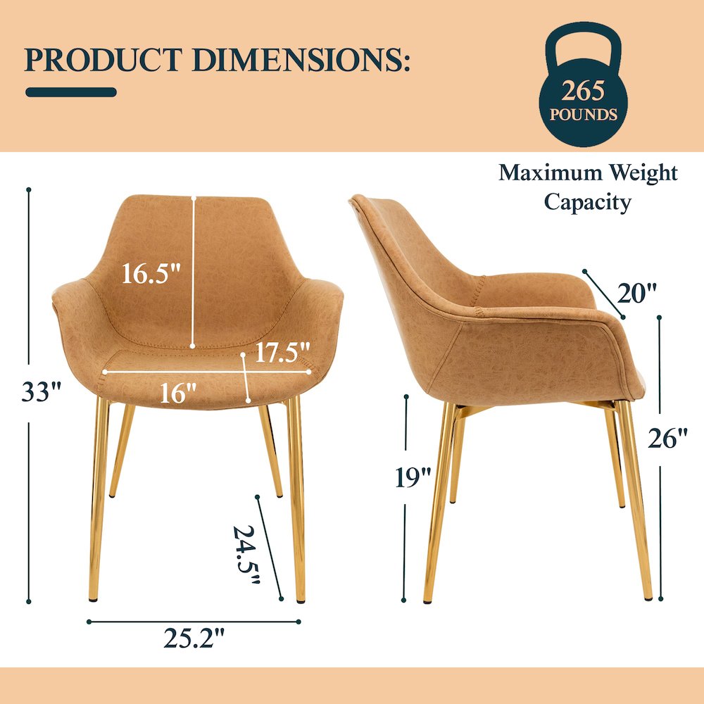 Markley Modern Leather Dining Arm Chair With Gold Metal Legs