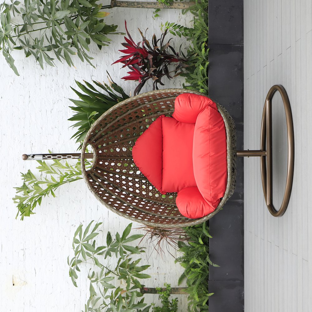 Beige Wicker Hanging Egg Swing Chair