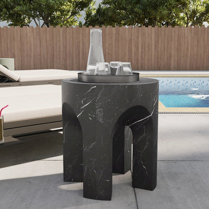 Crus Collection Fiberglass Outdoor Side Table Marbleized Black