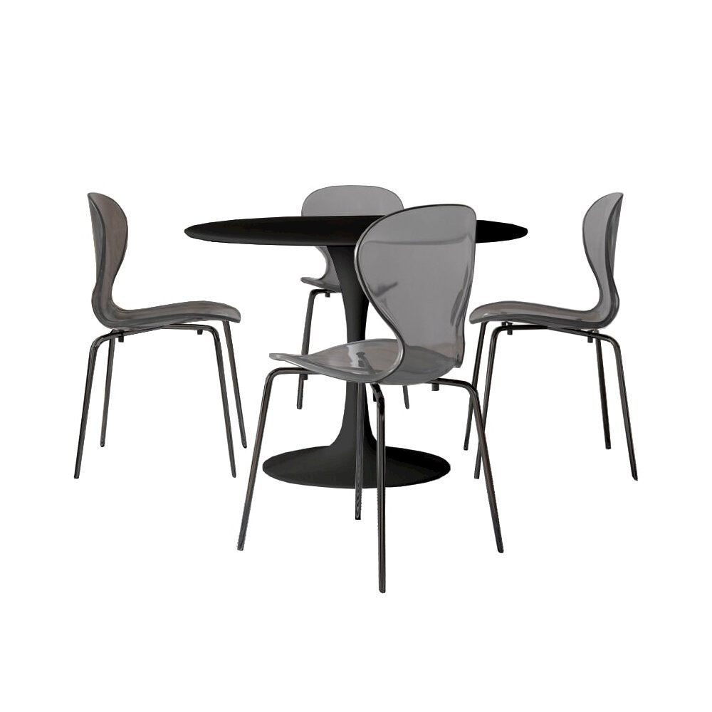 5-Piece Dining Set Round Black MDF Dining Table