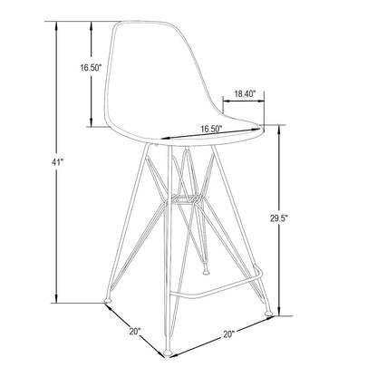 Cresco Modern Acrylic Barstool with Chrome Base and Footrest in Transparent Blue