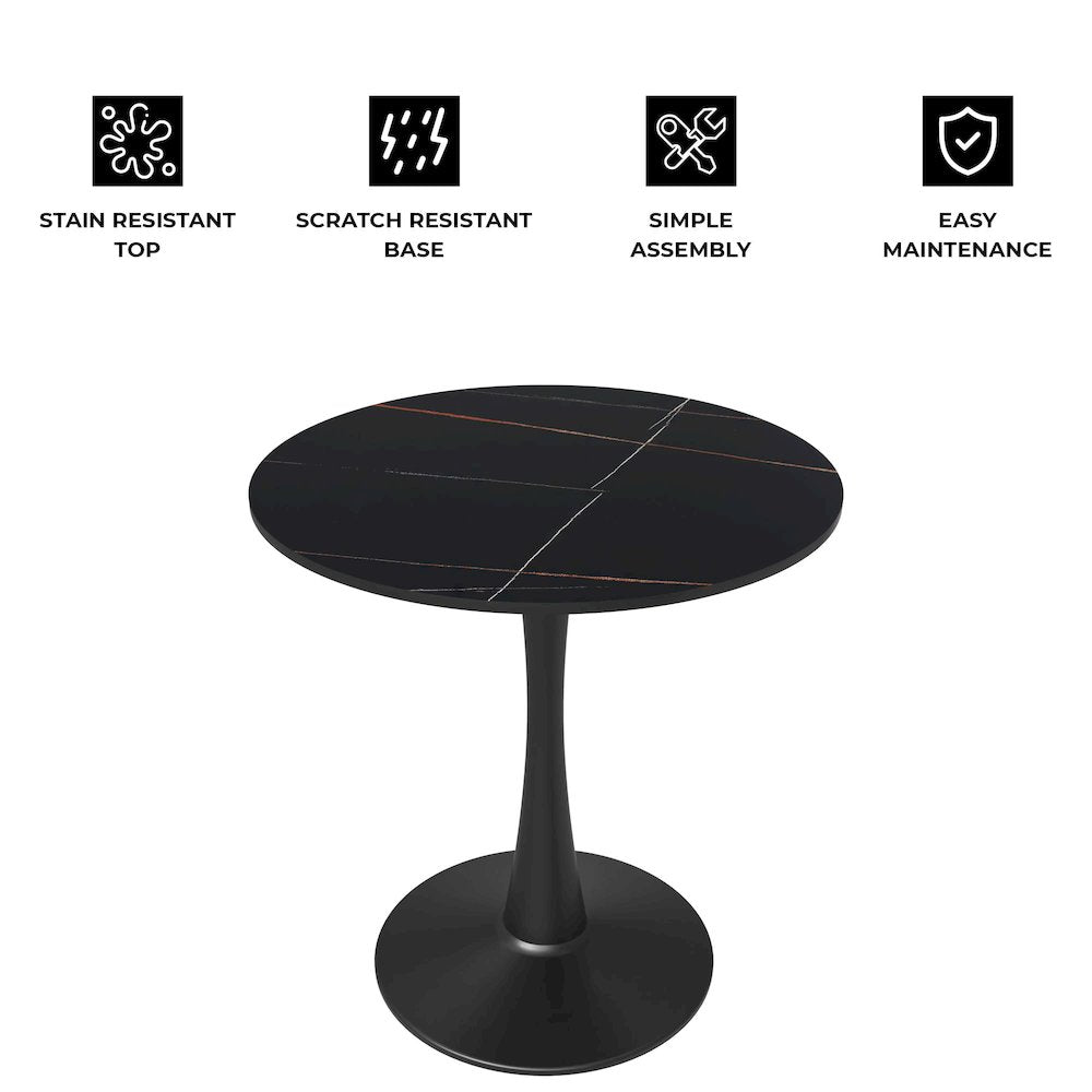 Bristol 27 round dining table Black base with Black Sintered stone Top