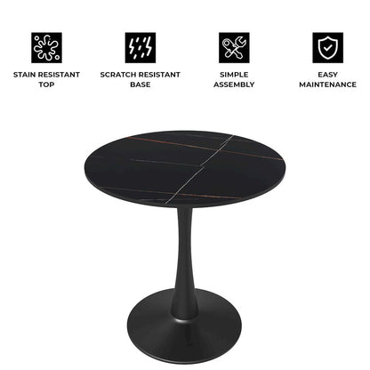 Bristol 27 round dining table Black base with Black Sintered stone Top