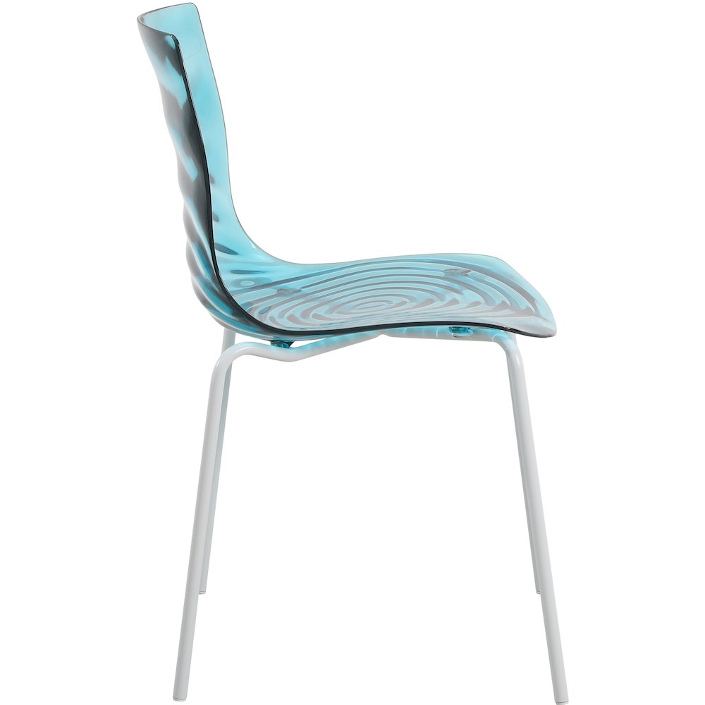 Astor Water Ripple Design Dining Chair in White Base Trans Blue Seat Set of 2