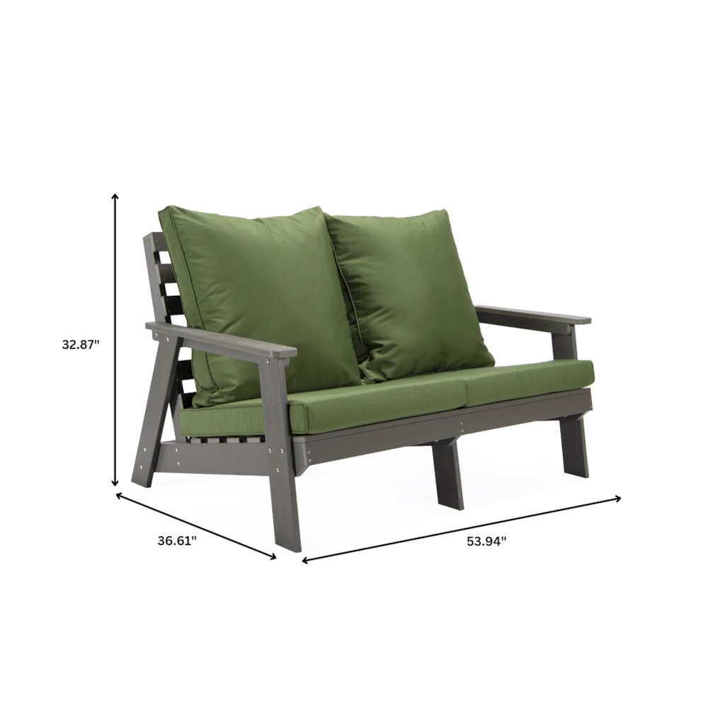 Alpine - Grey Loveseat - Dark Green Cushions