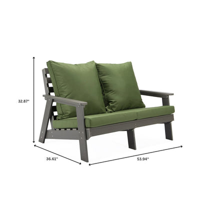Alpine - Grey Loveseat - Dark Green Cushions