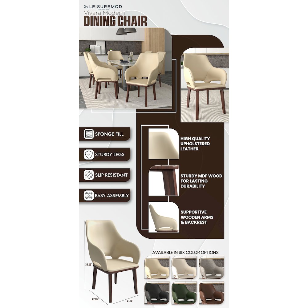 Vivara Collection Modern Dining Chair in Off White Set of 2