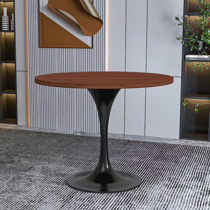 Verve Collection 36 Round Dining Table, Black Base with Cognac Brown MDF Top