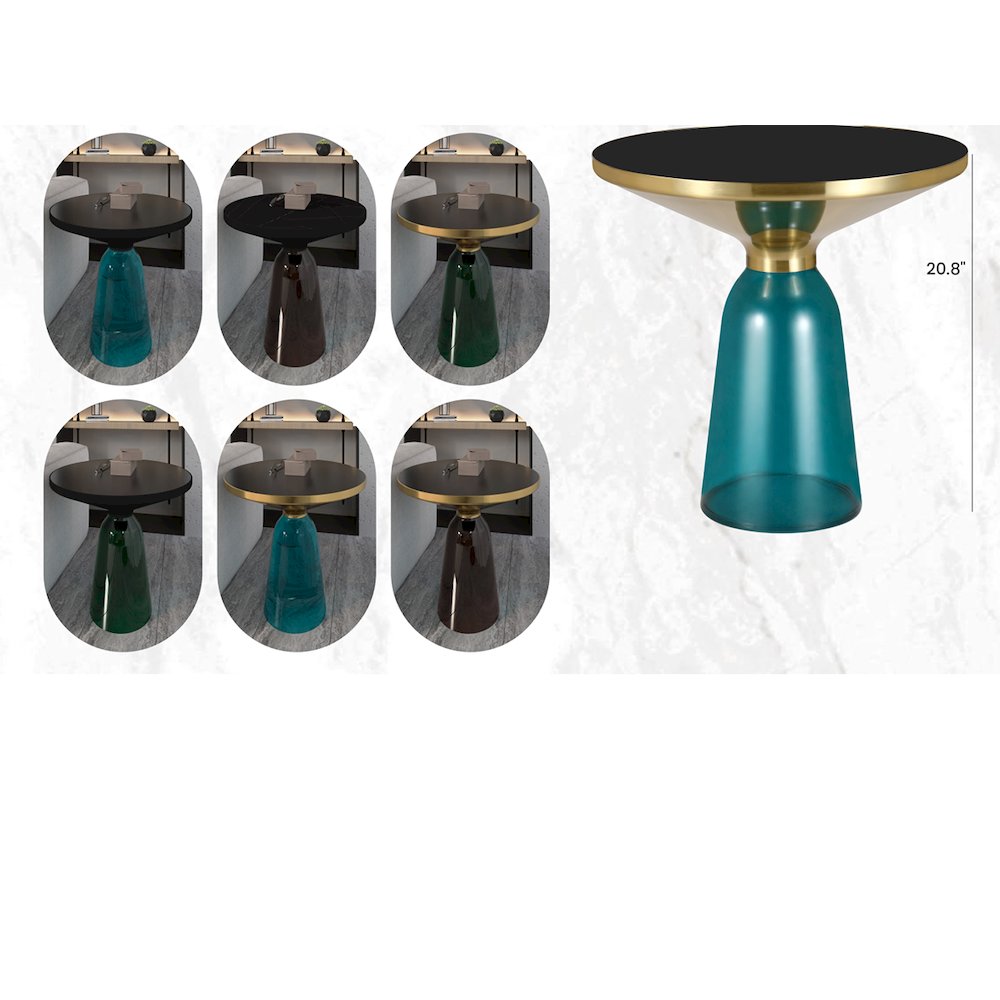 Tully Collection Glass side Table Blue glass, Gold Rim with Black Glass top