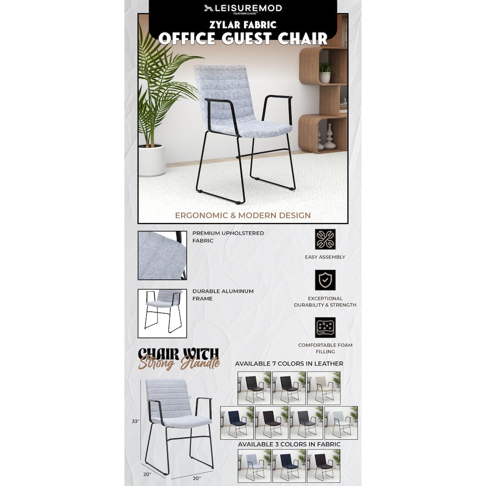 Zylar Series Office Guest Arm Chair in Grey Fabric