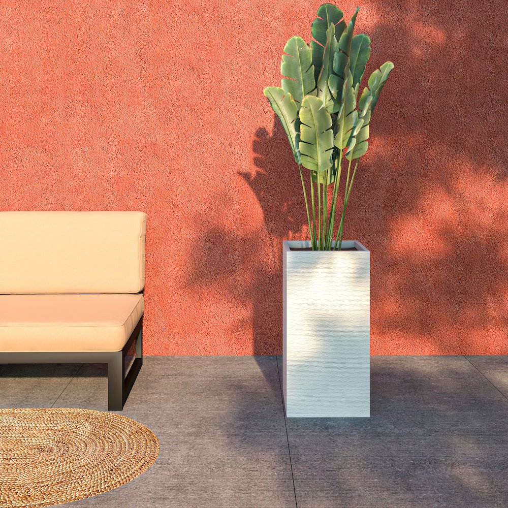 Basalt Series Poly Stone Planter 13.8" Square 27.6" High in White