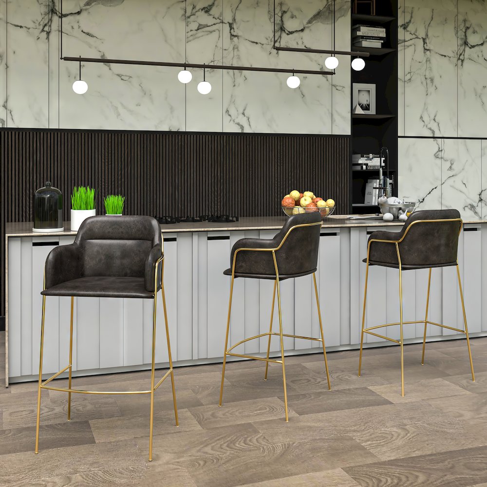Axis Collection Modern Gold Bar height Chair in Charcoal