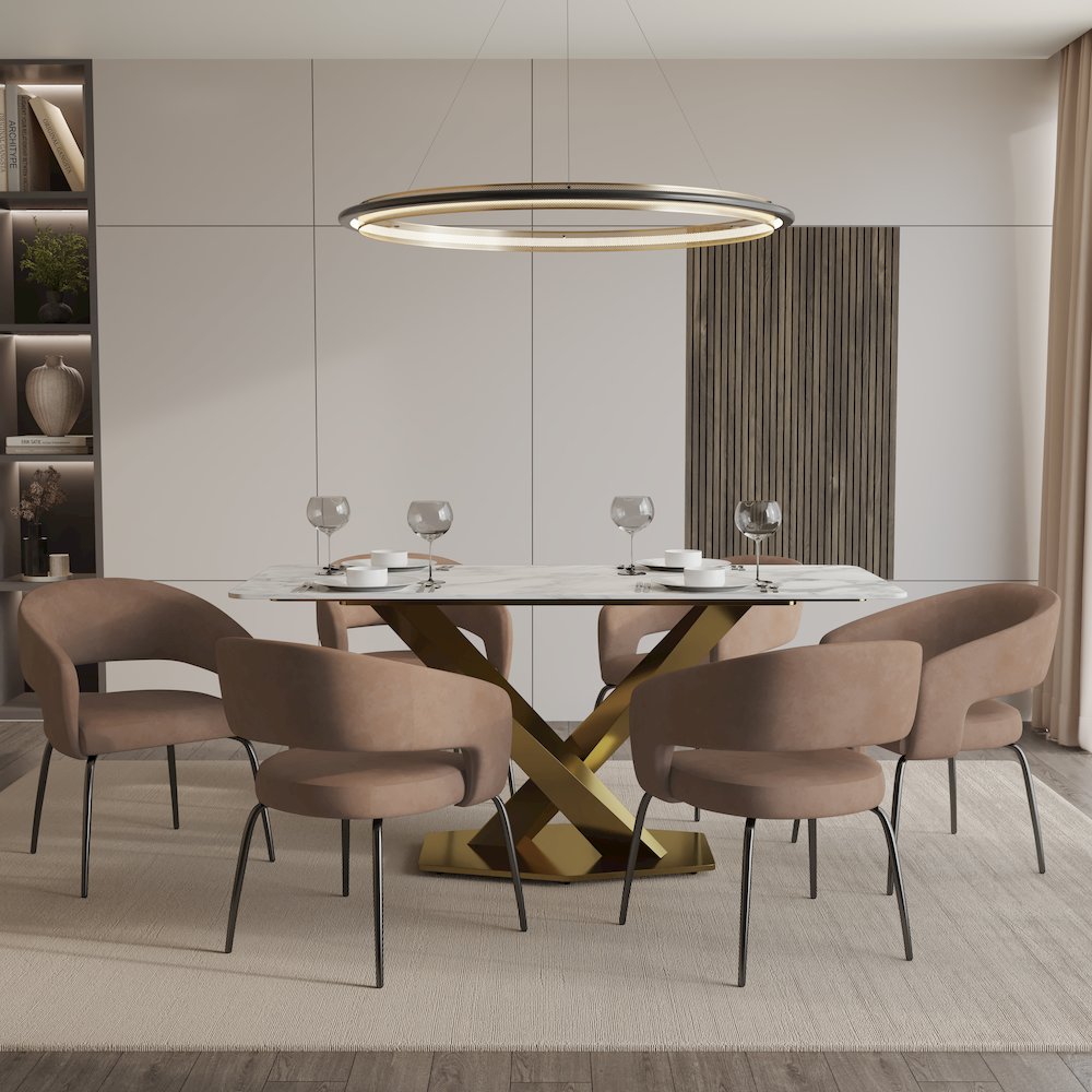 7-Piece Dining Set with Rectangular Sintered Stone Dining Table