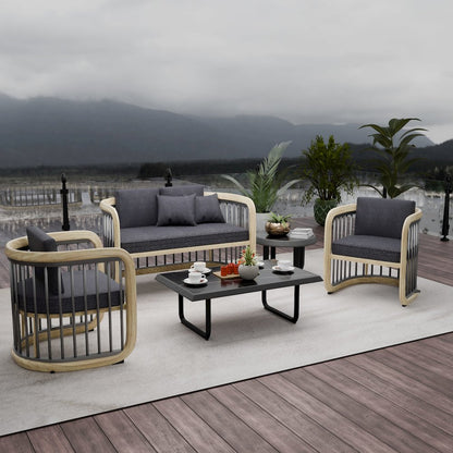 Klyra 5-Piece Aluminum Conversation Set with 2 accent chair in Grey