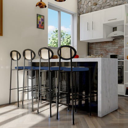 Euston Modern Wicker Bar Stool With Black Steel Frame in Navy Blue