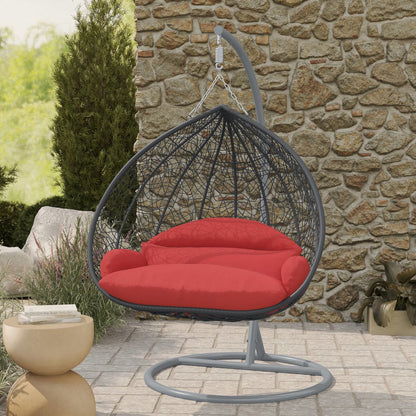 Recluse Collection Modern Outdoor Swing Chair Grey Frame with ES57 Red Cushion