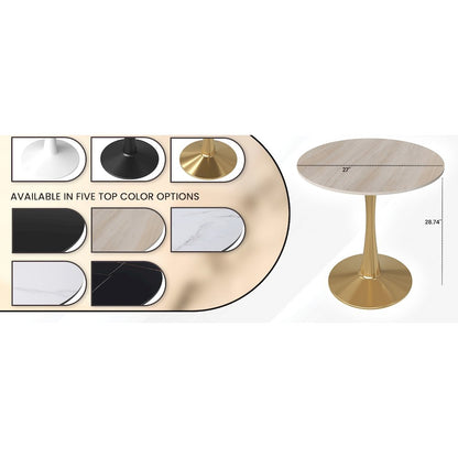 Bristol 27" round dining table Gold base with marbled MDF top