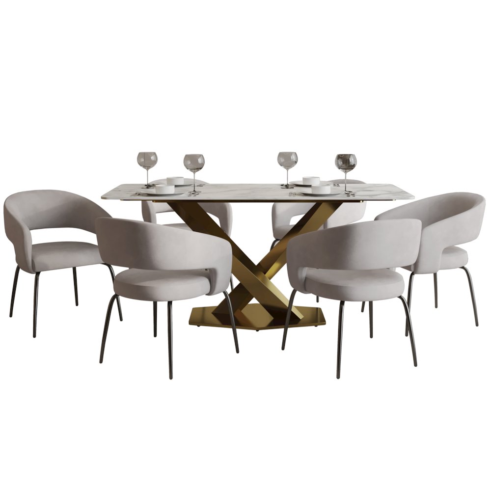 7-Piece Dining Set with Rectangular Sintered Stone Dining Table