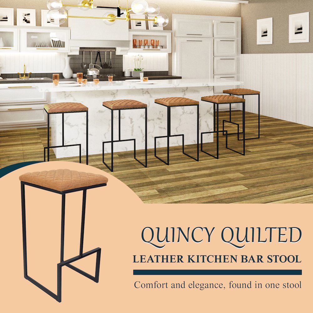 Quincy Leather Bar Stools With Metal Frame Set of 2