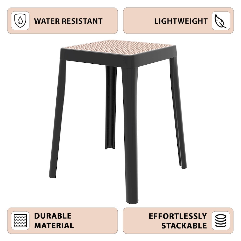 Tresse Series Stackable Poly Stool With Wicker Top 12 in Black