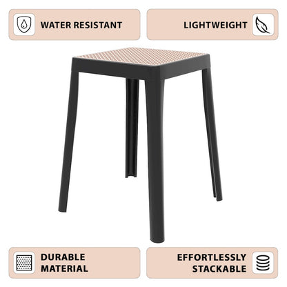 Tresse Series Stackable Poly Stool With Wicker Top 12 in Black