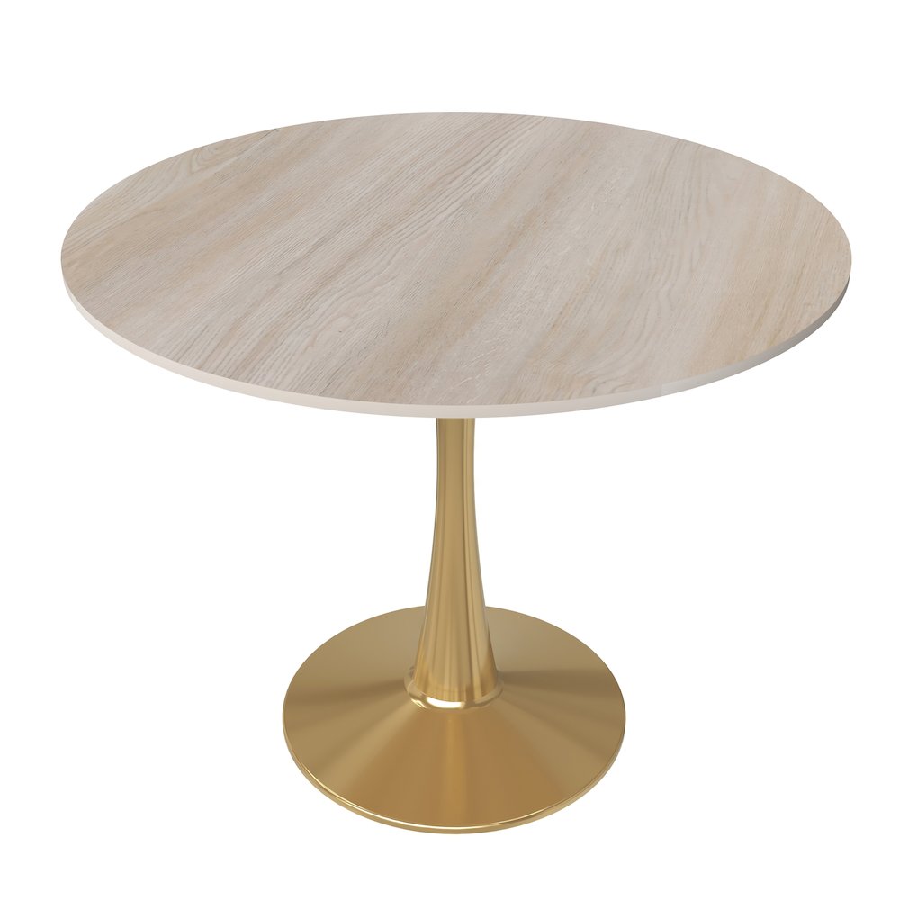 Bristol 35" round dining table Gold Base With Natural Wood Top