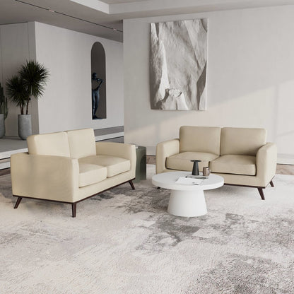 Chester Modern Faux Leather Loveseat in Beige Mesh