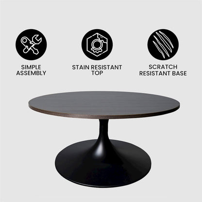 Verve Coffee Table Black base with 27" round Dark Brown Wood MDF top