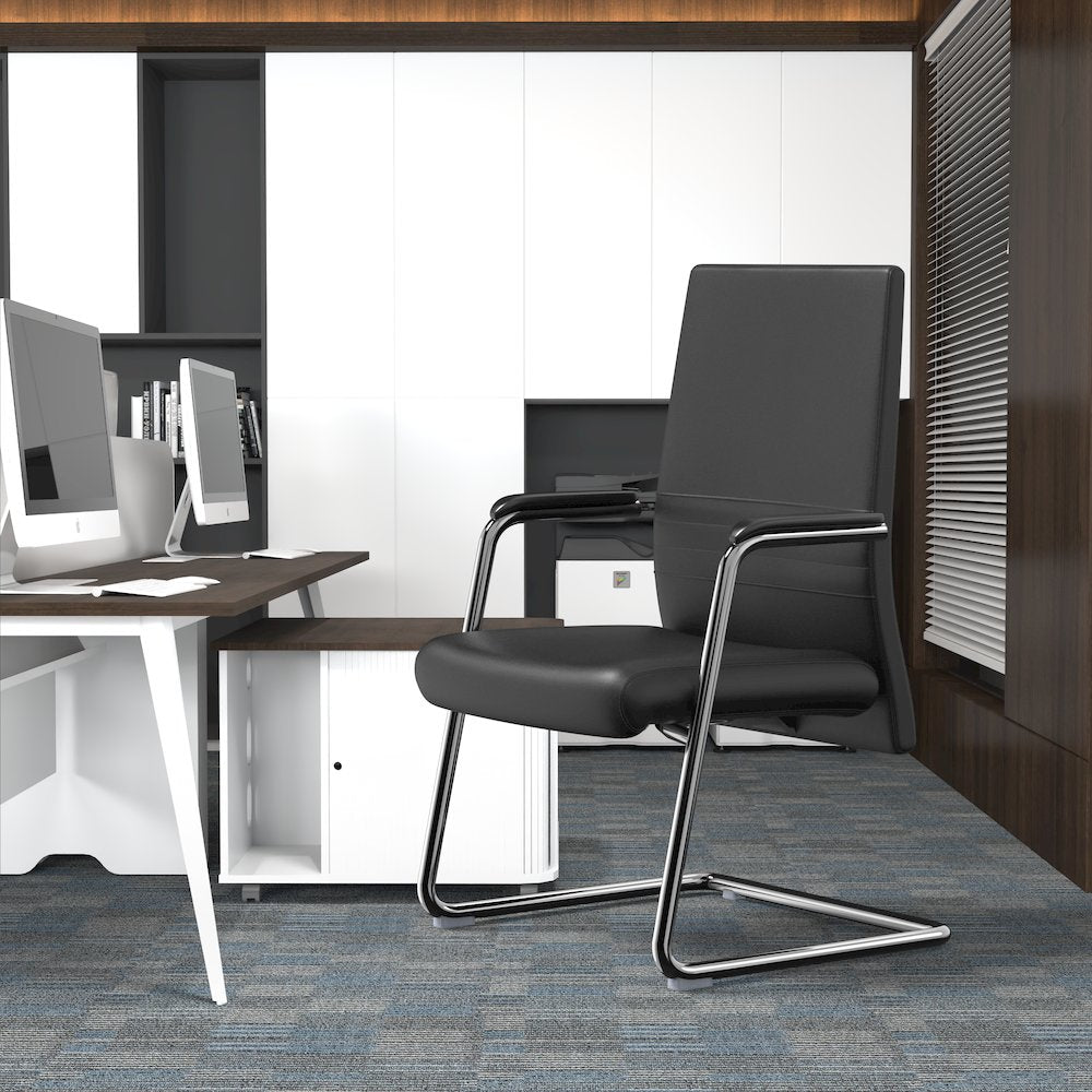 Aleen Series Guest Office Chair In Black Leather