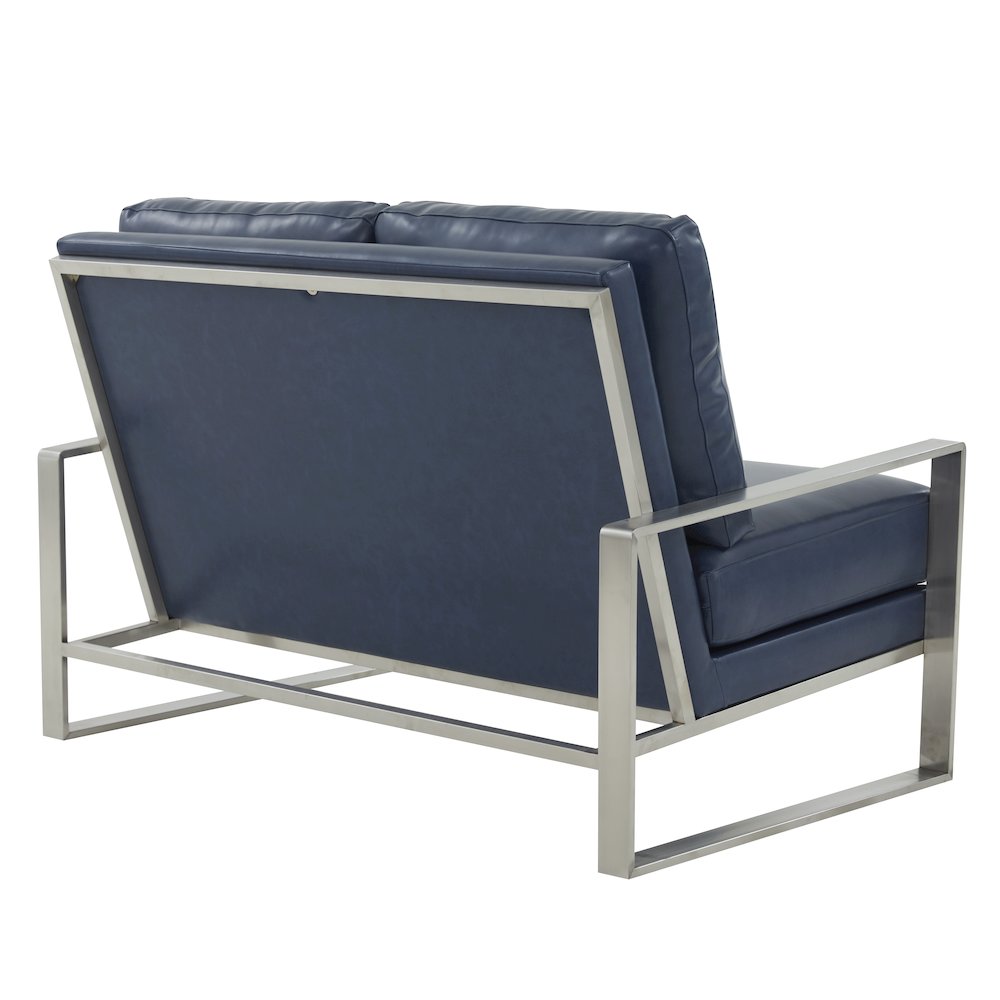 Jefferson Contemporary Modern Faux Leather Loveseat With Silver Frame