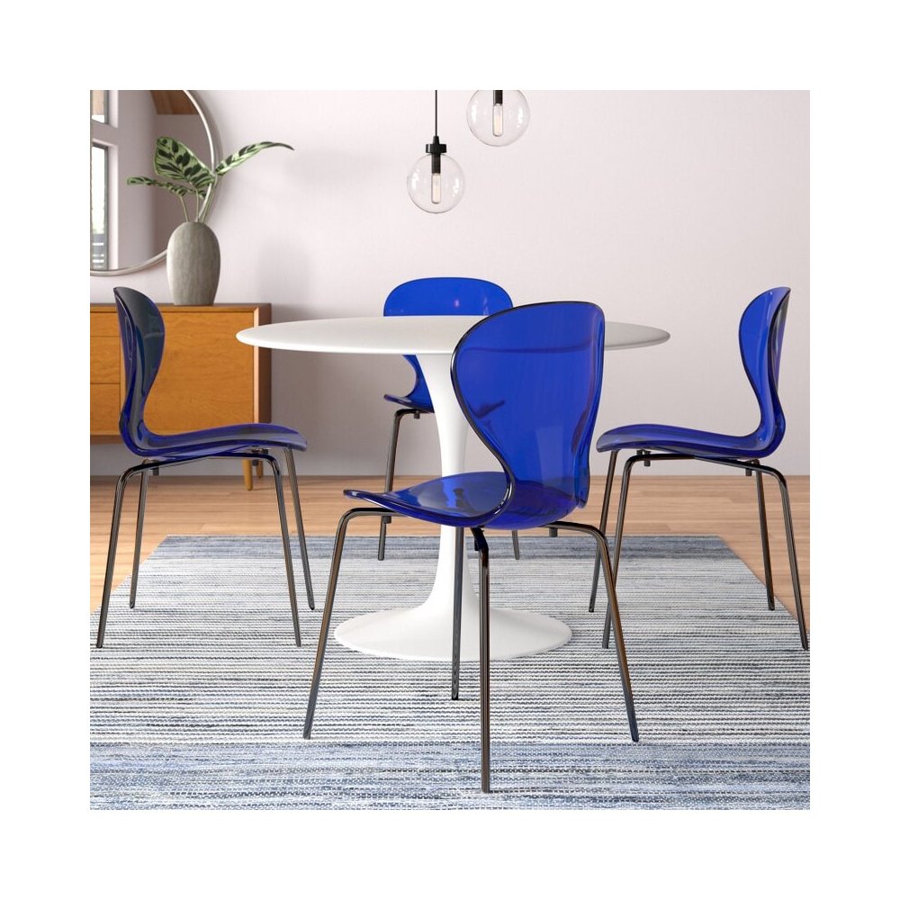 Modern Oyster Transparent Side Chair in Black Base set of 4