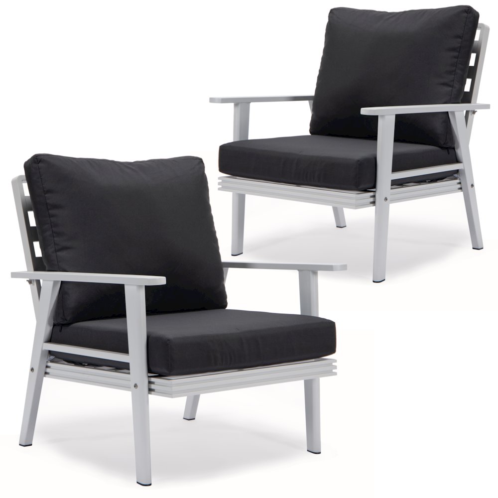 Walbrooke Outdoor Patio White Aluminum Armchairs With Cushions Set in Charcoal