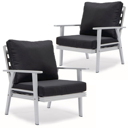 Walbrooke Outdoor Patio White Aluminum Armchairs With Cushions Set in Charcoal