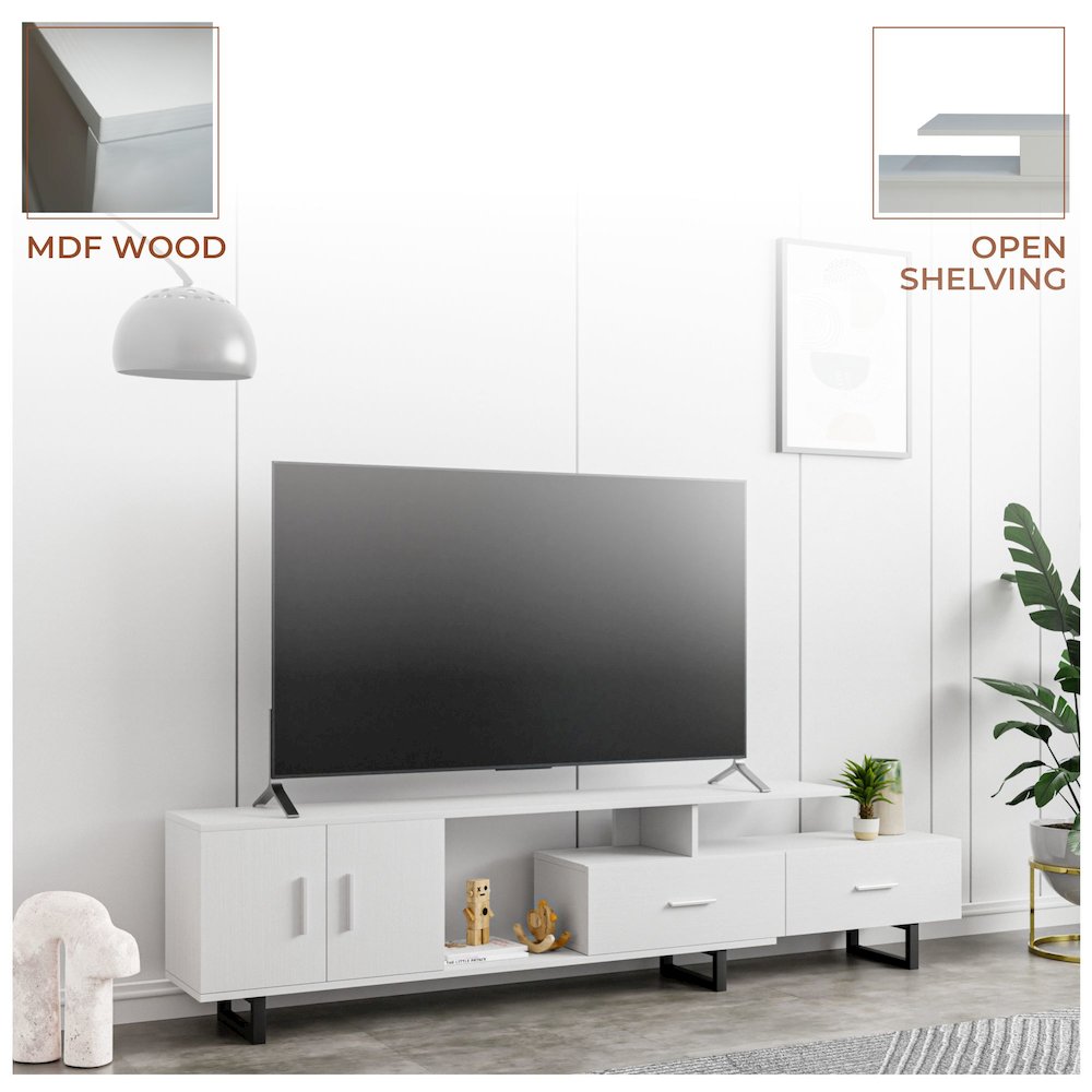 Avery Mid-Century Modern TV Stand with MDF Cabinet and Powder Coated Steel Legs