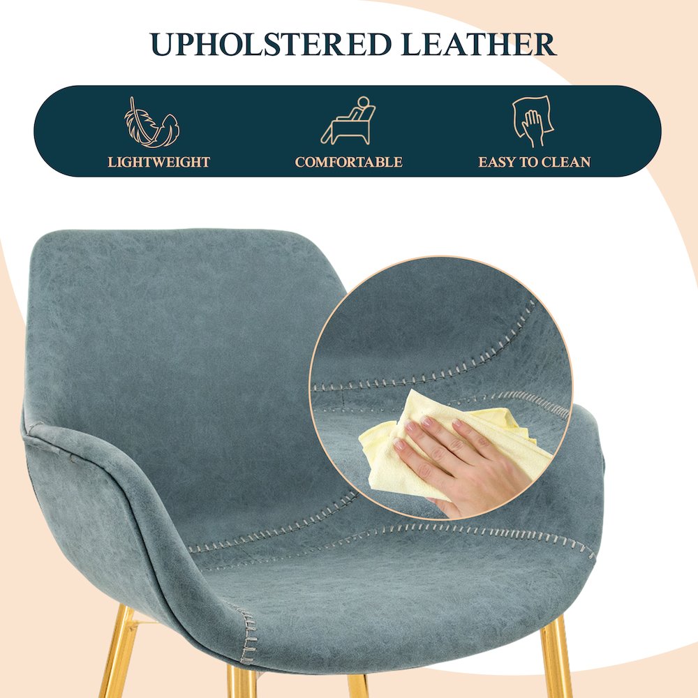 Markley Modern Leather Dining Arm Chair With Gold Metal Legs Set of 2